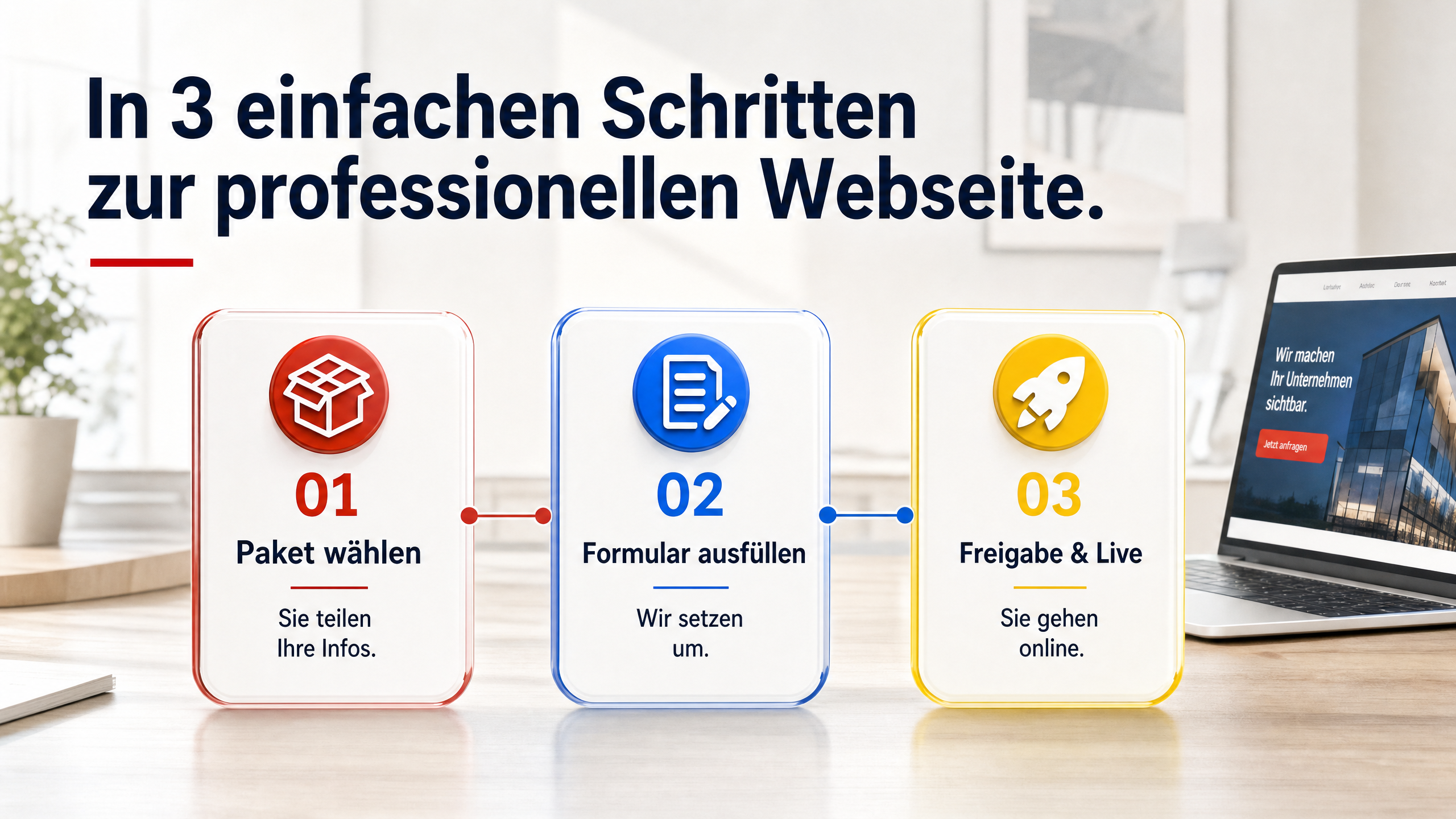 VEYOX – So einfach geht's: Paket wählen, Formular ausfüllen, wir setzen um, Sie geben frei.